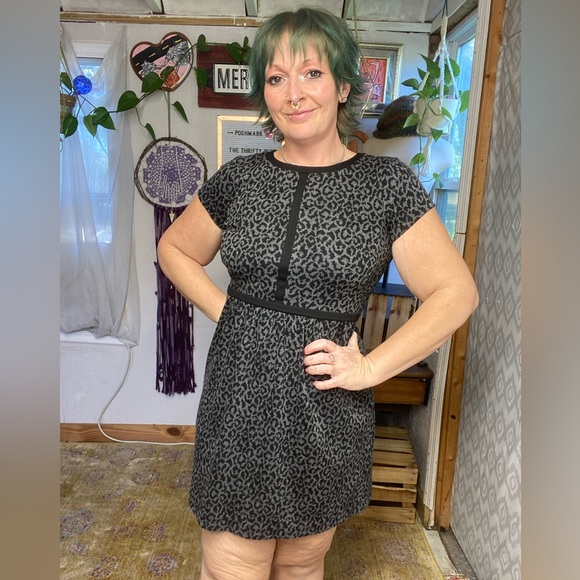 Loft Black & Gray Leopard Print Fit & Flare Dress Size 0 XSmall - Picture 16 of 17
